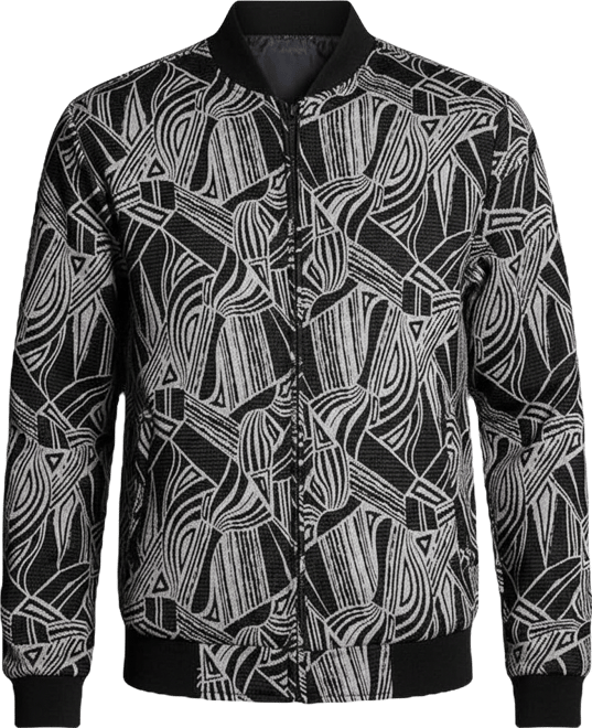 Men's Midnight Black Stroke-Jacquard Bomber Jacket