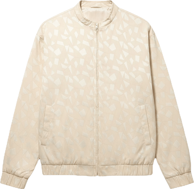 Men's Cream White Mozaic-Jacquard Bomber Jacket
