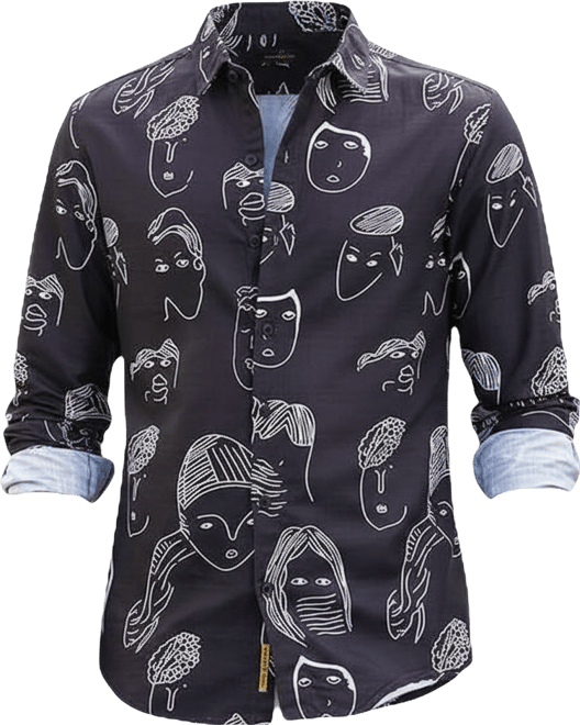 Men's Midnight Black Doodle Face Shirt