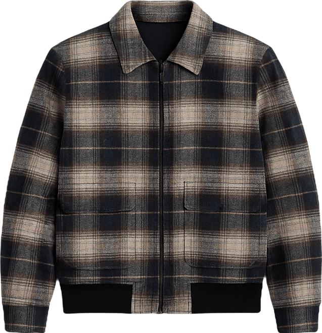 Men's Navy Blue Zip-Front Plaid Jacket