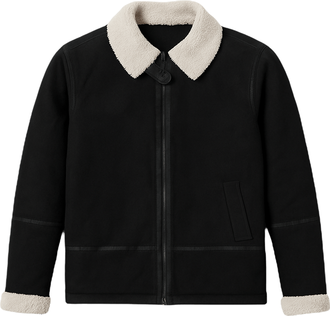 Men's Midnight Black Contrast Sherpa-Lined Suede Rider Jacket