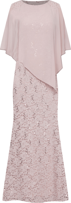 Petite Round-Neck Sequin Lace Cape Dress