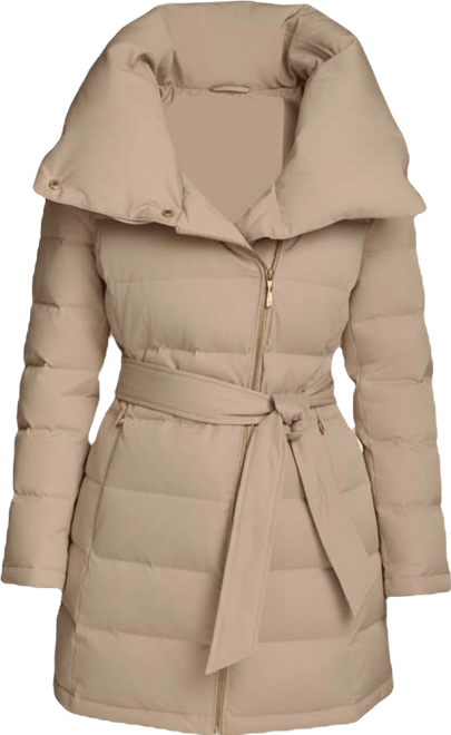 Women's Belted Asymmetric Puffer Coat