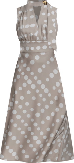 Women's Dot-Print Tie-Neck A-Line Dress