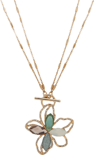 Gold-Tone Multi-Stone Toggle Flower Pendant Necklace, 18"