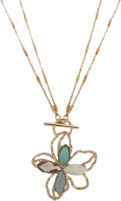 Gold-Tone Multi-Stone Toggle Flower Pendant Necklace, 18"