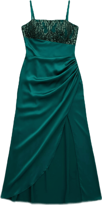 Trendy Plus Size Satin Ruched Sequin Gown