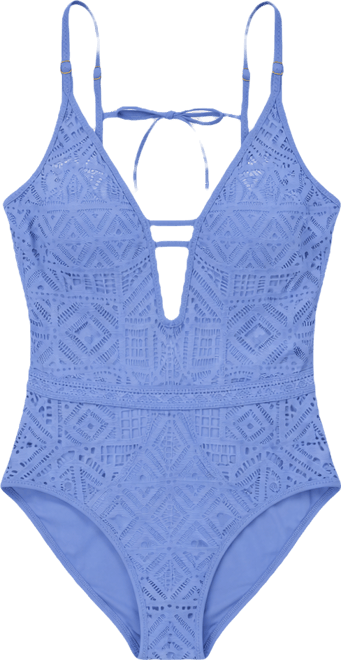Women's Color Play Crochet Plunge One-Piece Swimsuit