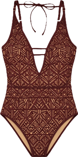 Women's Color Play Crochet Plunge One-Piece Swimsuit