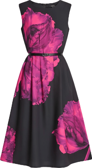 Women's Sleeveless Jewel Neck Fit and Flare Midi Dress