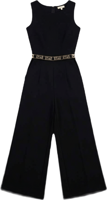 Women's Belted Sleeveless Crepe Jumpsuit