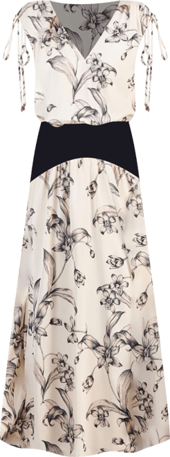 Women's V-Neck Blouson Dropped-Waist Maxi Dress