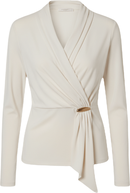 Women's Long Sleeves Drape Neck Bar Hardware Top