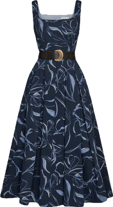 Women's Square Neck Belted A-Line Dress