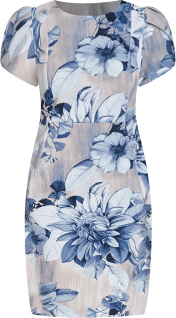 Women's Printed Tulip Short-Sleeve Sheath Dress