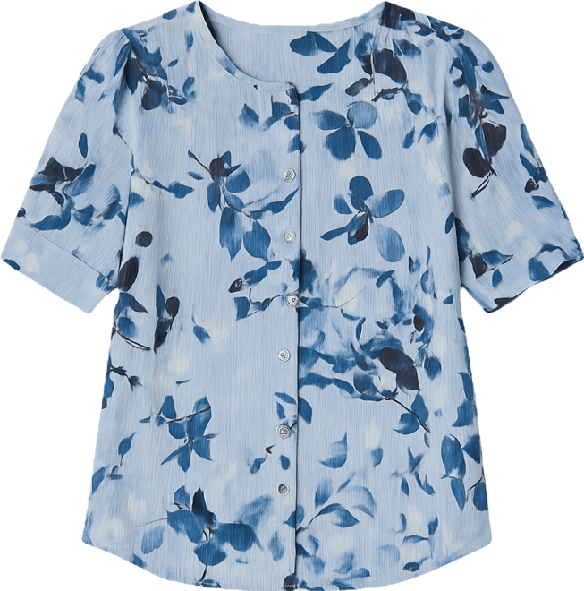 Petite Short-Sleeve Button Front Top