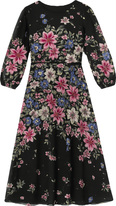 Women's Crewneck Balloon-Sleeve Midi Dress