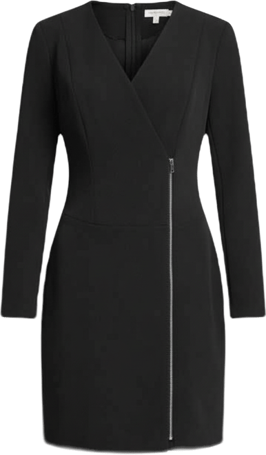 Women's Long-Sleeve Zipper Front A-Line Dress