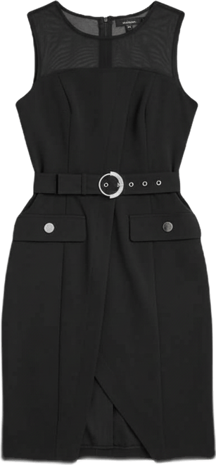 Women's Sleeveless Scuba Crepe Mesh Sheath Dress