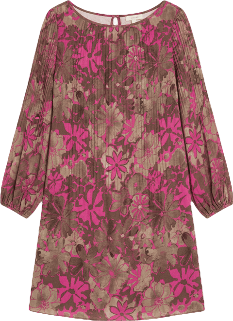 Women's Long-Sleeve Release Pleat Shift Dress