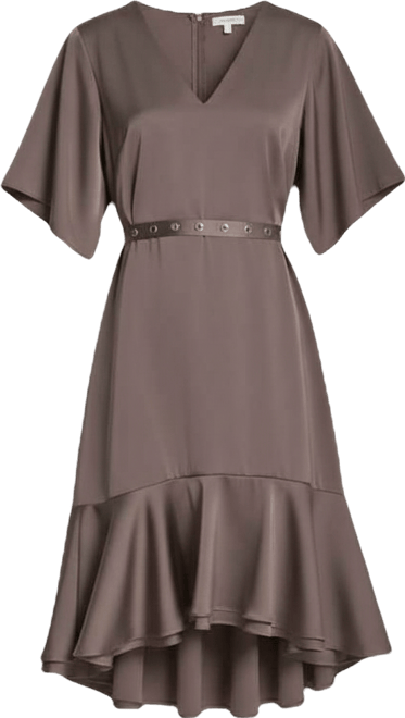 Women's Flutter Sleeve V-Neck High Low Midi Dress