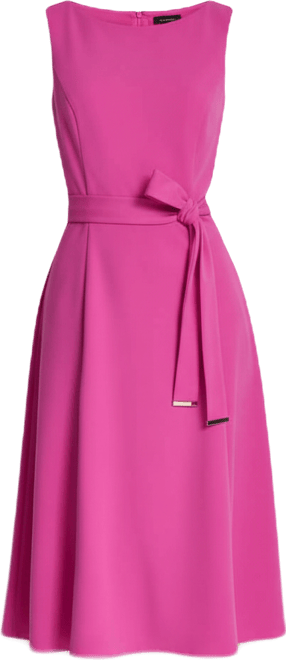 Women's Sleeveless Boat Neck Scuba Crepe Midi Dress