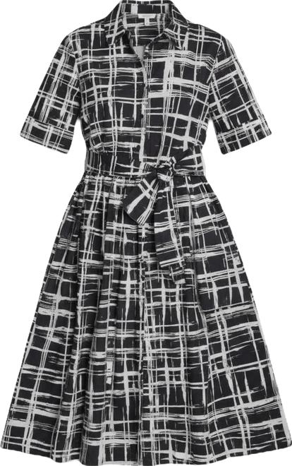 Women's 3/4-Sleeve Collared Neck Cotton Midi Shirtdress