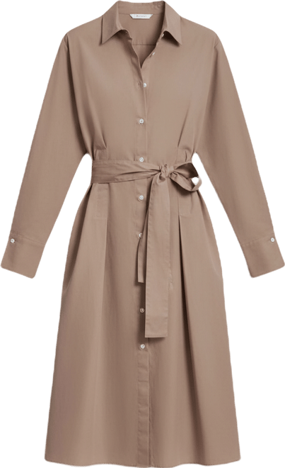 Women's Long-Sleeve Collared Neck Midi Shirtdress