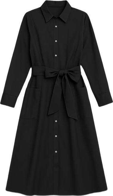 Women's Long-Sleeve Collared Neck Midi Shirtdress