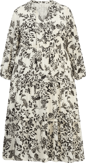 Plus Size Printed Tie-Neck Tiered Maxi Dress