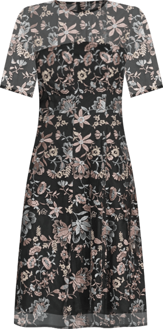 Petite Printed Elbow Sleeve Fit & Flare Dress