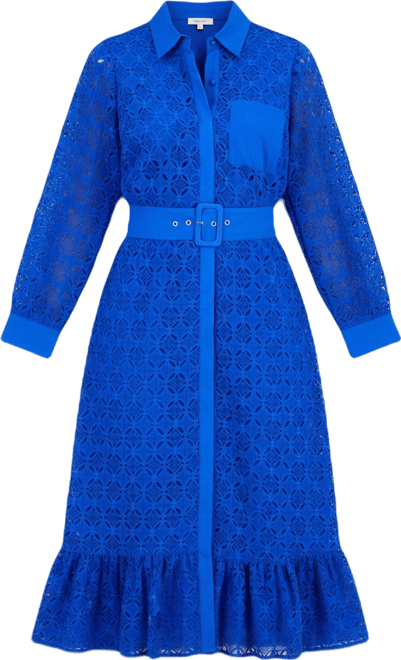 Women's Cotton Belted Lace Midi Dress