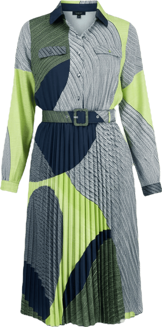 Women's Printed Belted Pleated Midi Dress