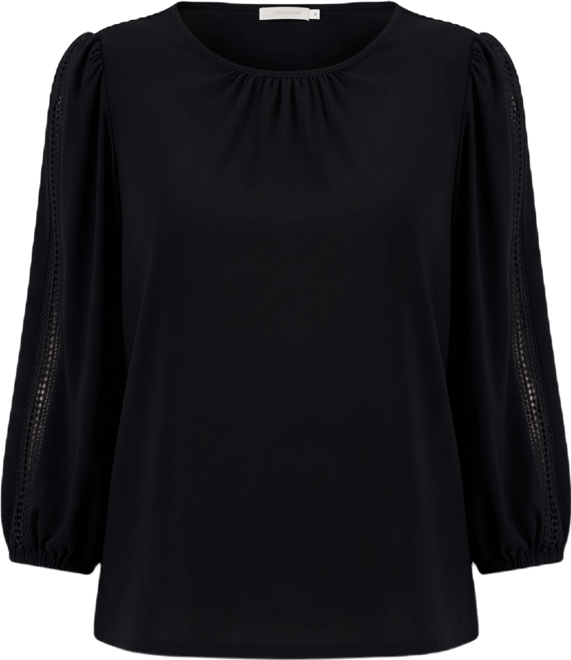 Women's Crew Neck 3/4-Lace-Trim-Sleeve Top, Regular & Petite