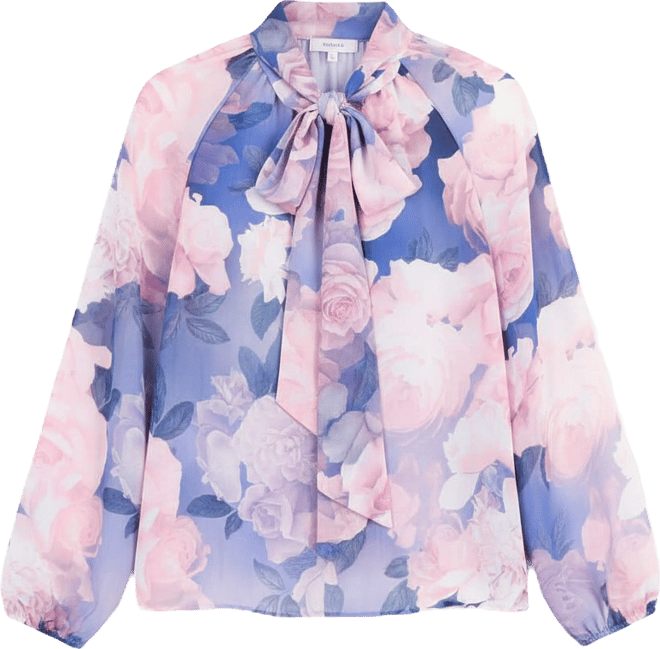 Women's Tie-Neck Blouson-Sleeve Blouse