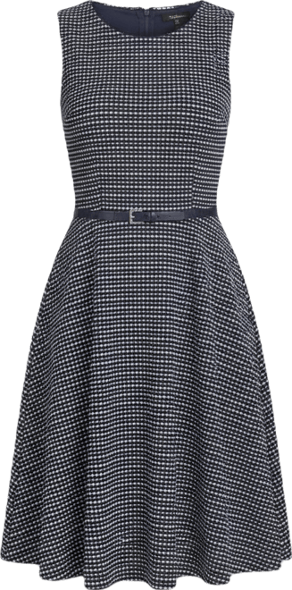 Women's Sleeveless Pick Stitch Knit Belted Midi Dress