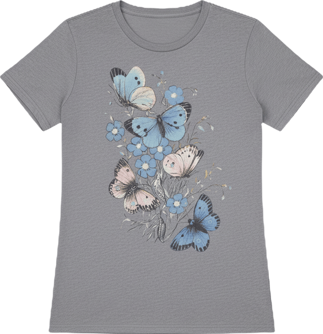 Women's Floral Butterfly Motif Classic Crewneck T-Shirt
