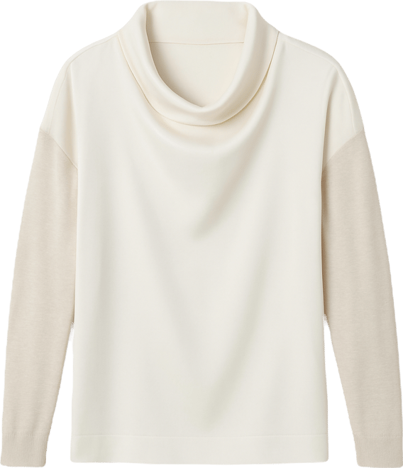 Women's Long-Sleeve Mix Media Cowl Front Top