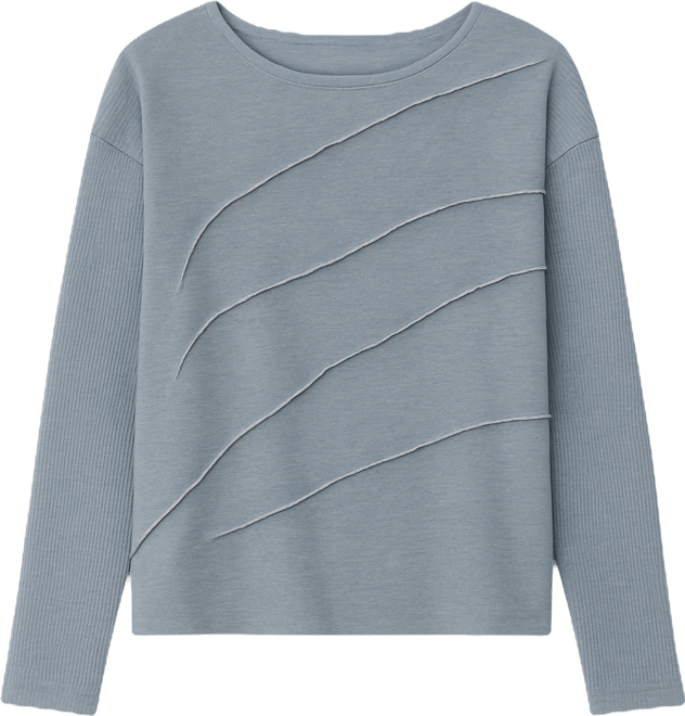 Petite Long-Sleeve Boat Neck Mix Media Knit Top