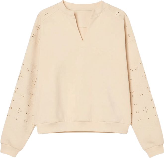 Petite V-Neck Die-Cut Embroidered Sweatshirt