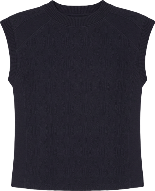 Petite Extended Cap-Sleeve Crewneck Mixed Media Knit Top