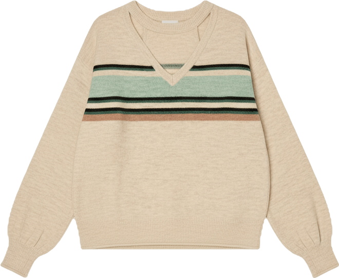 Petite Long-Sleeve Stripe Placement 2-Fer Sweater