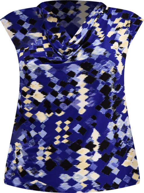 Plus Size Printed Sleeveless Cowl-Neck Top