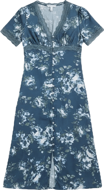 Women's Lace Trim Floral Midi Dress