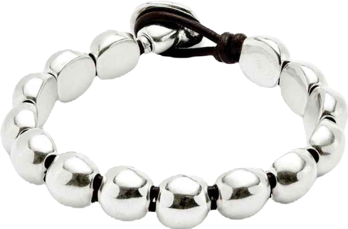 Silver-Tone Pebble Bracelet with Leather Tie