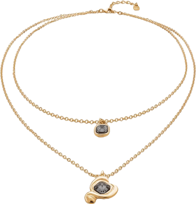 18k Gold Plated Double-Strand Necklace with Heart Square Charms