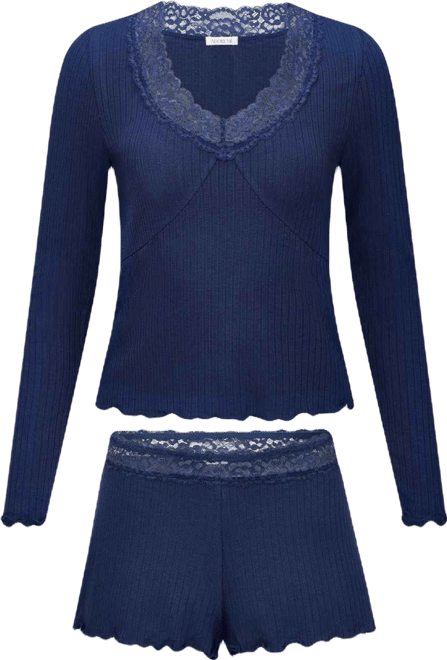 Women's Brooks Pajama Long Sleeve Top & Shorts Set