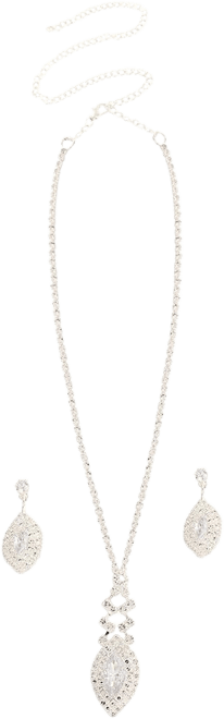 Women's Silver Crystal Bling Necklace And Earrings (Set Of 2)