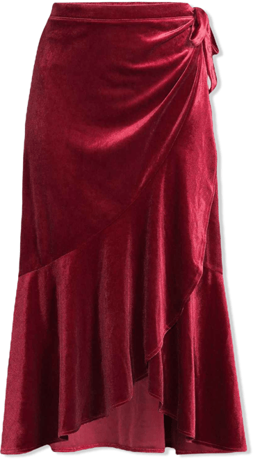 Women's Velvet Wrap Midi Skirt