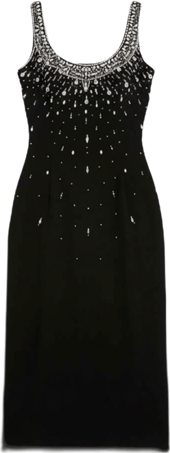 Women's Beaded Crepe Scoop Neck Sleeveless Midi Dress